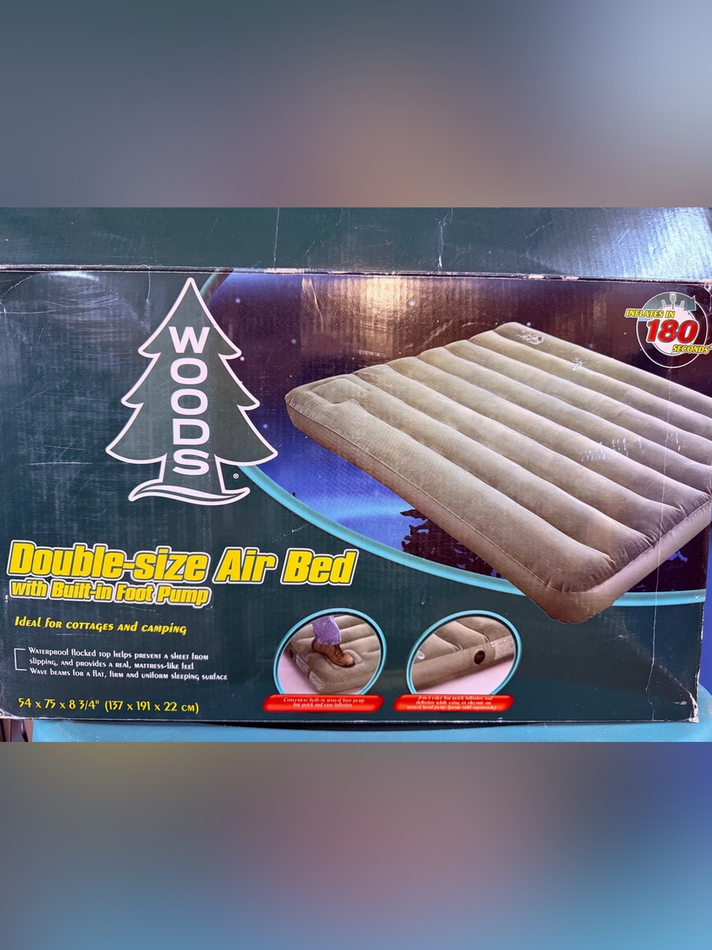 New Woods Olive Green Double Size Air Camping Mattress with built in foot Pump